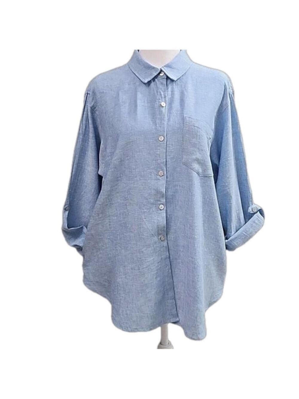 SUSAN GRAVER PURE LINEN BLEND LONG-SLEEVED BUTTON DOWN LADIES OVERSIZE SMALL